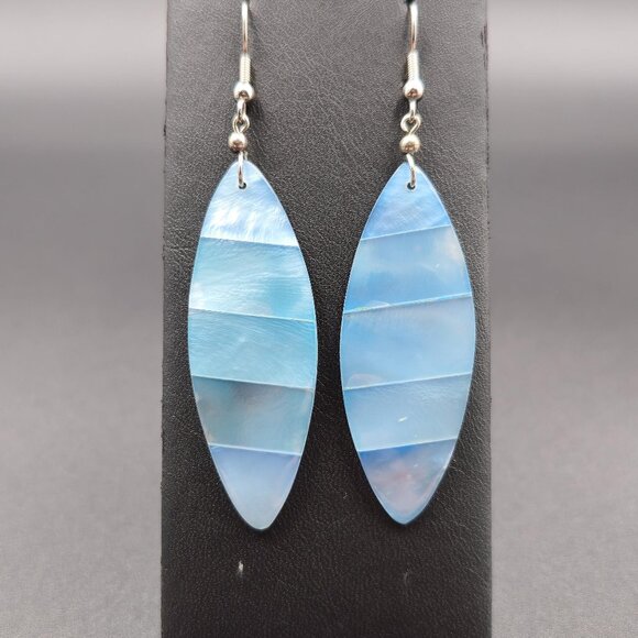 Jewelry - Silver Plated Large Beautiful Blue Shell Earrings A6176